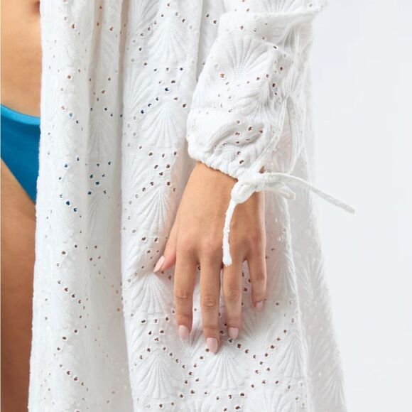 NWT Onia air linen maxi shirt dress eyelet shell pattern button front size small - Picture 4 of 9